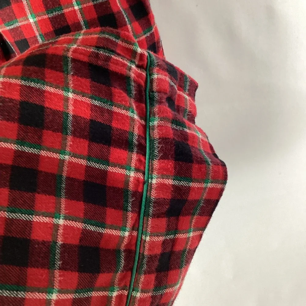 Lands End Plaid Pajama Pants Women L 14 16 Red  Green Flannel Drawstring Pockets - Picture 6 of 8